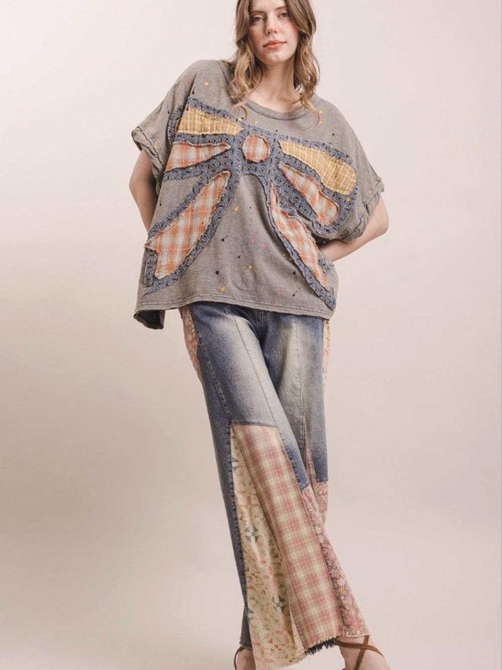 Blue Velvet “ASHLEY” Wide-Leg Patchwork Jeans - Size M 🌷